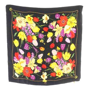 グッチ GUCCI スカーフ 大判 絹 シルク 花柄 総柄 ロゴ マルチカラー