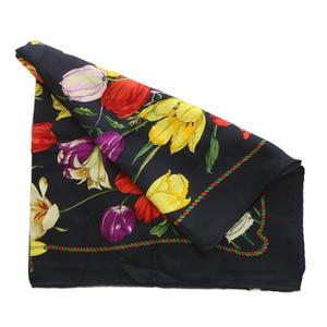 グッチ GUCCI スカーフ 大判 絹 シルク 花柄 総柄 ロゴ マルチカラー