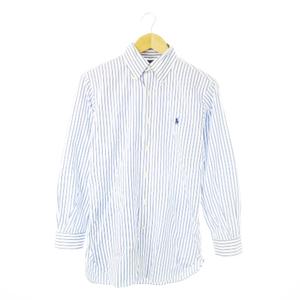 ラルフローレン RALPH LAUREN ワイシャツ Yシャツ ボタンダウン 長袖 ポニーロゴ刺繍 ワンポイント ストライプ 14.5 S 青 ブルー /CK11 ■GY44 メンズ