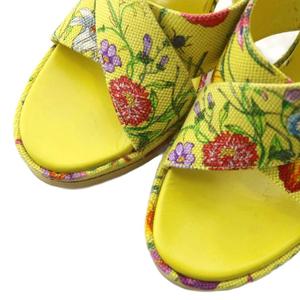 グッチ GUCCI サンダル キャンバス オープントゥ チャンキーヒール 花