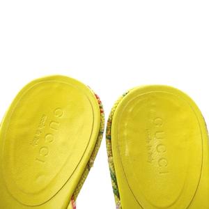 グッチ GUCCI サンダル キャンバス オープントゥ チャンキーヒール 花