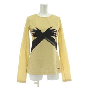 未使用品 ロエベ LOEWE Tシャツ カットソー ロンT 長袖 クルーネック グローブプリント ロゴ M ベージュ 黒 ブラック S540Y07XBG /XZ ■GY19 レディース