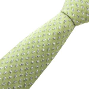 エルメス HERMES ネクタイ シルク 絹 シェーヌダンクル柄 レギュラータイ グリーン 7957 EA /FF ■GY19 メンズ