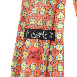 エルメス HERMES ネクタイ 絹 シルク 総柄 レギュラータイ ロゴ 赤 レッド ■GY03 /MQ ■OH メンズ
