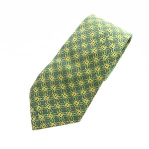 エルメス HERMES ネクタイ 絹 シルク ロゴ 総柄 レギュラータイ 緑 グリーン ■GY03 /MQ ■OH メンズ
