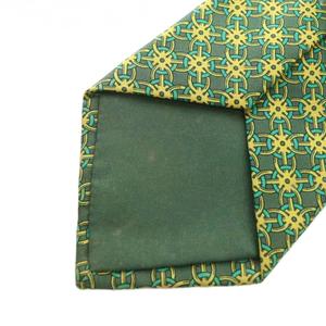 エルメス HERMES ネクタイ 絹 シルク ロゴ 総柄 レギュラータイ 緑 グリーン ■GY03 /MQ ■OH メンズ