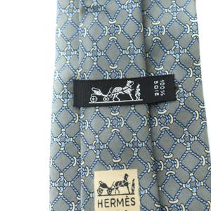 エルメス HERMES ネクタイ 絹 シルク 総柄 レギュラータイ ロゴ グレー ■GY03 /MQ ■OH メンズ