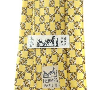 エルメス HERMES ネクタイ 絹 シルク 総柄 レギュラータイ ロゴ 黄 イエロー ■GY03 /MQ ■OH メンズ