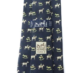 エルメス HERMES ネクタイ 絹 シルク 総柄 馬車 レギュラータイ 紺 ネイビー ■GY03 /MQ ■OH メンズ