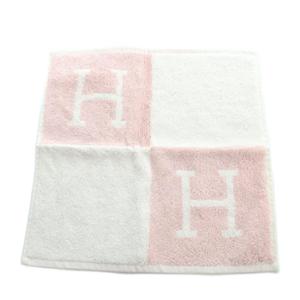 エルメス HERMES カレタオル アヴァロン タグ付き ハンドタオル ハンカチ ロゴ ピンク 白 ホワイト ■GY19 /MQ ■OH レディース