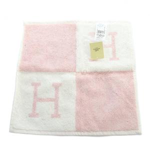 エルメス HERMES カレタオル アヴァロン タグ付き ハンドタオル ハンカチ ロゴ ピンク 白 ホワイト ■GY19 /MQ ■OH レディース