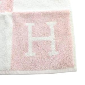 エルメス HERMES カレタオル アヴァロン タグ付き ハンドタオル ハンカチ ロゴ ピンク 白 ホワイト ■GY19 /MQ ■OH レディース