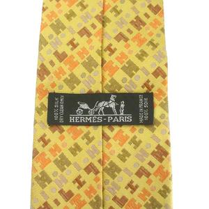 エルメス HERMES ネクタイ 絹 シルク ワイドタイ Hロゴ 総柄 黄色 イエロー /XZ ■GY19 メンズ
