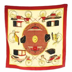 エルメス HERMES カレ90 LA PERRIERE スカーフ シルク 絹 ベージュ 赤 レッド /AN56 ■GY04 ■OH レディース