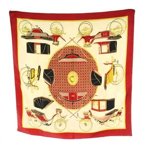 エルメス HERMES カレ90 LA PERRIERE スカーフ シルク 絹 ベージュ 赤 レッド /AN56 ■GY04 ■OH レディース