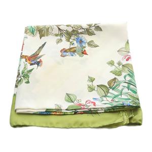 グッチ GUCCI スカーフ バード 総柄 フラワー グリーン 緑 ホワイト /SR ■GY19 レディース