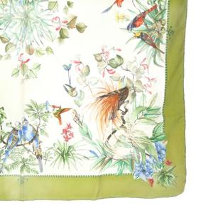 グッチ GUCCI スカーフ バード 総柄 フラワー グリーン 緑 ホワイト /SR ■GY19 レディース