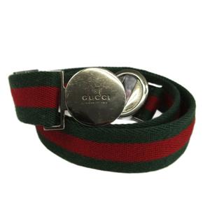 グッチ GUCCI リングベルト キャンバス シェリーライン ロゴ 丸型プレート シルバー金具 緑 グリーン 赤 レッド /XZ ■GY19 メンズ レディース