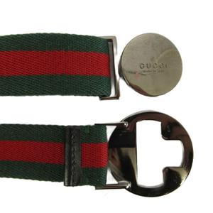グッチ GUCCI リングベルト キャンバス シェリーライン ロゴ 丸型プレート シルバー金具 緑 グリーン 赤 レッド /XZ ■GY19 メンズ レディース