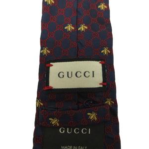 グッチ GUCCI ネクタイ 絹 シルク レギュラータイ GG柄 蜂 ビー 刺繍 総柄 148×7 紺 ネイビー 赤 レッド /XZ ■GY19 メンズ