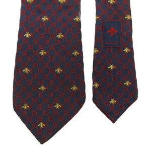 グッチ GUCCI ネクタイ 絹 シルク レギュラータイ GG柄 蜂 ビー 刺繍 総柄 148×7 紺 ネイビー 赤 レッド /XZ ■GY19 メンズ