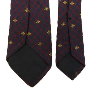 グッチ GUCCI ネクタイ 絹 シルク レギュラータイ GG柄 蜂 ビー 刺繍 総柄 148×7 紺 ネイビー 赤 レッド /XZ ■GY19 メンズ