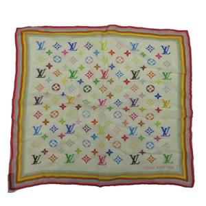 ルイヴィトン LOUIS VUITTON モノグラム マルチカラー スカーフ 小判 薄手 絹 シルク 総柄 ロゴ 白 ホワイト M71913 /XZ ■GY19 レディース