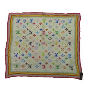 ルイヴィトン LOUIS VUITTON モノグラム マルチカラー スカーフ 小判 薄手 絹 シルク 総柄 ロゴ 白 ホワイト M71913 /XZ ■GY19 レディース