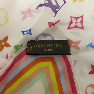ルイヴィトン LOUIS VUITTON モノグラム マルチカラー スカーフ 小判 薄手 絹 シルク 総柄 ロゴ 白 ホワイト M71913 /XZ ■GY19 レディース