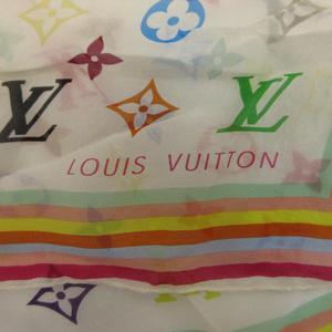 ルイヴィトン LOUIS VUITTON モノグラム マルチカラー スカーフ 小判 薄手 絹 シルク 総柄 ロゴ 白 ホワイト M71913 /XZ ■GY19 レディース
