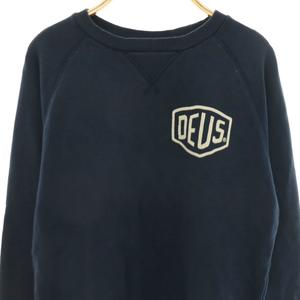 デウスエクスマキナ DEUS EX MACHINA スウェット トレーナー ロゴ バックプリント 裏起毛 長袖 XS 紺 ネイビー /HS ■GY01 メンズ