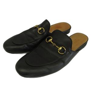 グッチ GUCCI プリンスタウン ミュール スリッパ レザー フラット ホースビット ゴールド金具 37 24cm 黒 ブラック 423513 /XZ ■GY19 レディース