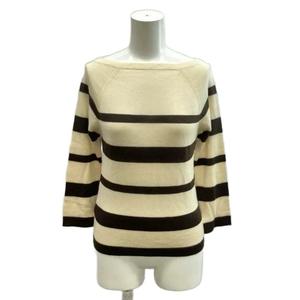 プラダ PRADA ニット セーター ボーダー柄 ボートネック 七分袖 絹 シルク 38 アイボリー /RY ■G レディース