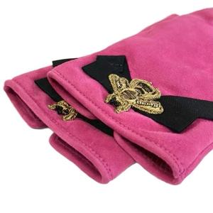 グッチ GUCCI 手袋 グローブ 5本指 スエード 蜂 ハチ ビー リボン S ピンク /XZ ■GY19 レディース