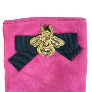 グッチ GUCCI 手袋 グローブ 5本指 スエード 蜂 ハチ ビー リボン S ピンク /XZ ■GY19 レディース