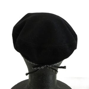 グッチ GUCCI 帽子 ベレー帽 ウール カシミヤ混 GGチェーン 刺繍 リボン M 58cm 黒 ブラック 576375 /XZ ■GY19 レディース