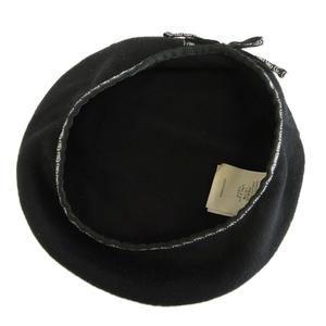 グッチ GUCCI 帽子 ベレー帽 ウール カシミヤ混 GGチェーン 刺繍 リボン M 58cm 黒 ブラック 576375 /XZ ■GY19 レディース