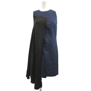 エムエムシックス メゾンマルジェラ MM6 Maison Margiela ワンピース ウール 38 紺 ネイビー 黒 ブラック ノースリーブ ひざ丈 アシンメトリー /NP レディース