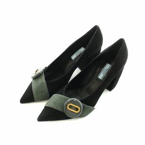 プラダ PRADA パンプス ポインテッドトゥ チャンキーヒール スエード 