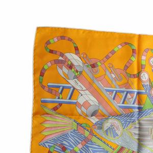 エルメス HERMES カレ90 フェルマータ Point D'ORGUE 大判スカーフ ストール 絹 シルク ロゴ 総柄 オレンジ ■GY17 /MQ ■OH レディース