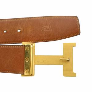 エルメス HERMES ベルト レザー ロゴ H ゴールド金具 茶 ブラウン /MW ■GY18 メンズ
