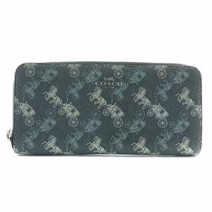 コーチ COACH ホース アンド キャリッジ プリント スリム アコーディオン 長財布 PVC レザー ラウンドファスナー 総柄 ロゴ 青 ブルー A2048 /XZ ■GY13 メンズ レディース