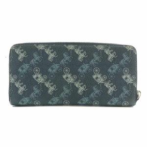 コーチ COACH ホース アンド キャリッジ プリント スリム アコーディオン 長財布 PVC レザー ラウンドファスナー 総柄 ロゴ 青 ブルー A2048 /XZ ■GY13 メンズ レディース