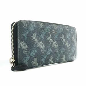 コーチ COACH ホース アンド キャリッジ プリント スリム アコーディオン 長財布 PVC レザー ラウンドファスナー 総柄 ロゴ 青 ブルー A2048 /XZ ■GY13 メンズ レディース