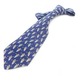 エルメス HERMES ネクタイ レギュラー シルク 絹 カヌー柄 カヤック柄 総柄 紺 ネイビー 青 ブルー /CK26 ■GY11 メンズ