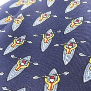エルメス HERMES ネクタイ レギュラー シルク 絹 カヌー柄 カヤック柄 総柄 紺 ネイビー 青 ブルー /CK26 ■GY11 メンズ