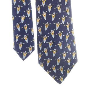エルメス HERMES ネクタイ レギュラー シルク 絹 カヌー柄 カヤック柄 総柄 紺 ネイビー 青 ブルー /CK26 ■GY11 メンズ