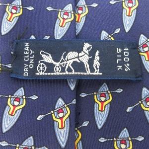 エルメス HERMES ネクタイ レギュラー シルク 絹 カヌー柄 カヤック柄 総柄 紺 ネイビー 青 ブルー /CK26 ■GY11 メンズ