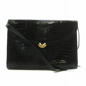 コンテス Comtesse クロコダイル ショルダーバッグ セカンドバッグ 2WAY シャイニークロコ レザー ワニ革 ゴールド金具 黒 ブラック /XZ ■GY11 レディース