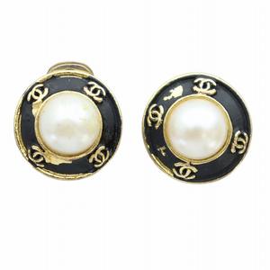 シャネル CHANEL イヤリング アクセサリー 両耳用 デザインパール ココマーク ロゴ クリップ式 黒 ブラック ゴールド色 ■GY18 /MQ レディース